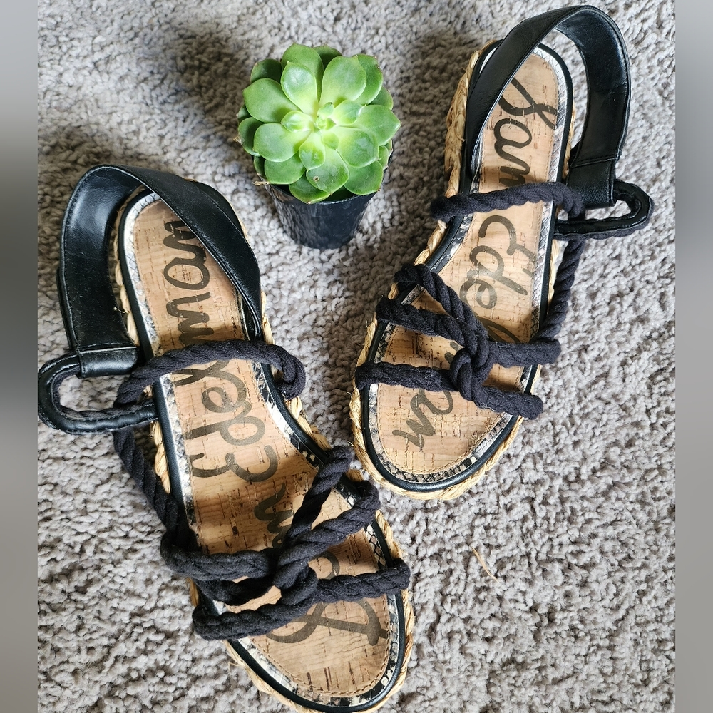 Sam Edelman Black Cristan Rope Espadrilles Sandals Size 8